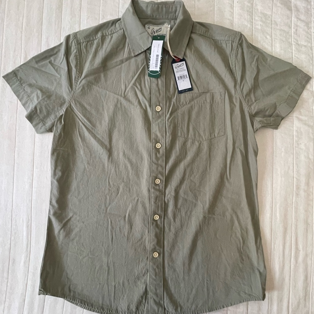 Grayers Portofino Short-Sleeve Cotton Button-Down Shirt in Neutral Olive Small